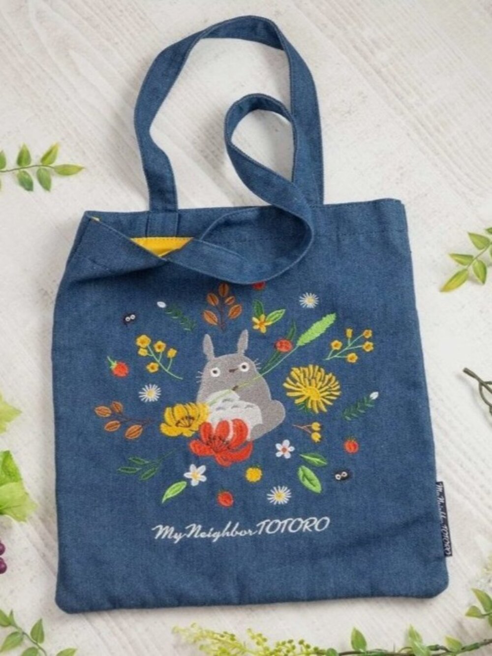 Studio Ghibli My Neighbor Totoro Blue Embroidered Denim Tote Bag